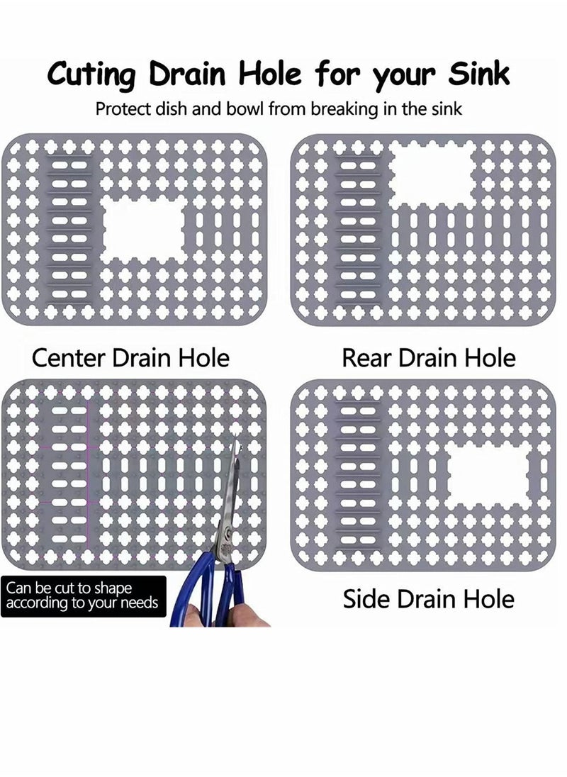 SYOSI Dish Drying Mats Gray 15.7 11.4 Kitchen Sink Mat and protector DIY Cuttable Holes Sink Pad Accessory Soft Silicone Dish Drying Mats Non Slip Heat Resistant  - Image 2