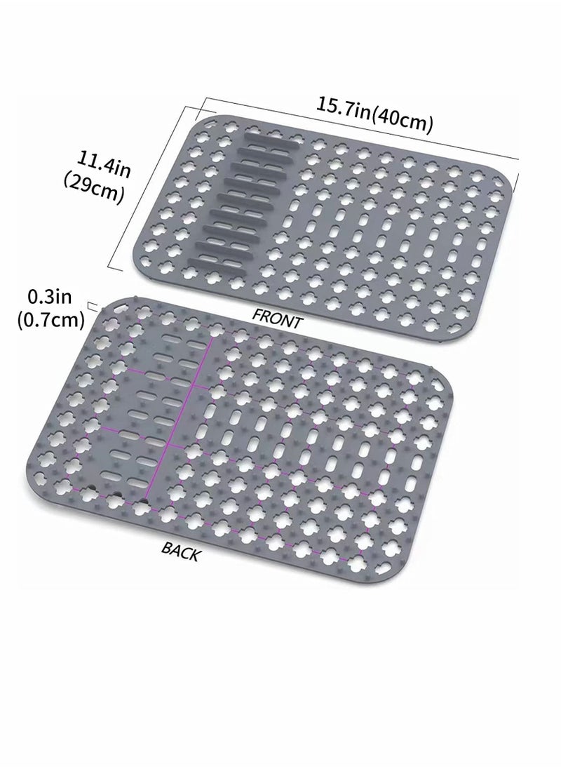 SYOSI - Dish Drying Mats Gray 15.7 11.4 Kitchen Sink Mat and protector DIY Cuttable Holes Sink Pad Accessory Soft Silicone Dish Drying Mats Non Slip Heat Resistant - Image 1