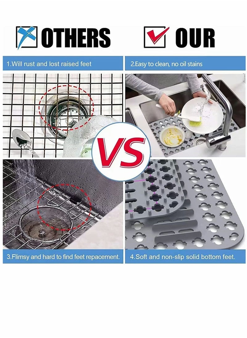 SYOSI - Dish Drying Mats Gray 15.7 11.4 Kitchen Sink Mat and protector DIY Cuttable Holes Sink Pad Accessory Soft Silicone Dish Drying Mats Non Slip Heat Resistant - Image 1