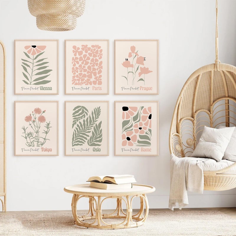 Baccone Boho Botanical Wall Art Prints Blush Pink Canvas Wall Decor Flower Market Wall Art Poster Abstract Aesthetic Pictures Pink Floral Artwork for Room Bedroom Set of 6 12x16 Inch Unframed - Image 4