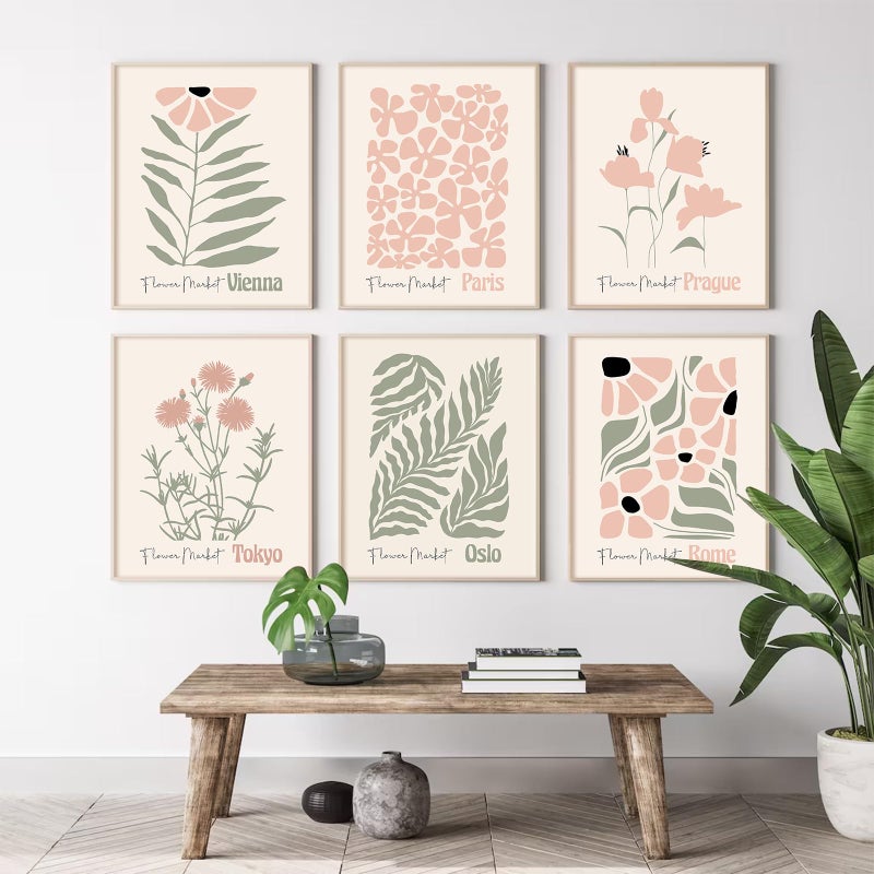 Baccone Boho Botanical Wall Art Prints Blush Pink Canvas Wall Decor Flower Market Wall Art Poster Abstract Aesthetic Pictures Pink Floral Artwork for Room Bedroom Set of 6 12x16 Inch Unframed - Image 5