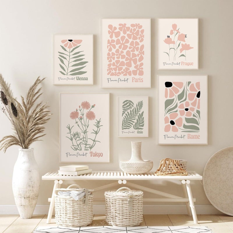 Baccone Boho Botanical Wall Art Prints Blush Pink Canvas Wall Decor Flower Market Wall Art Poster Abstract Aesthetic Pictures Pink Floral Artwork for Room Bedroom Set of 6 12x16 Inch Unframed - Image 3