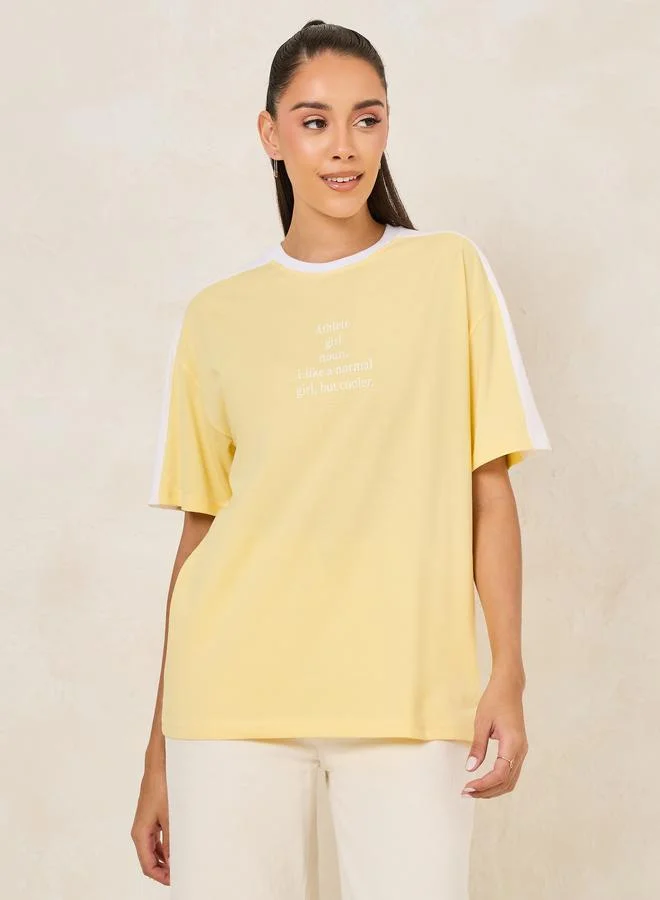 Styli Oversized Athlete Girl Slogan Round Neck T-Shirt