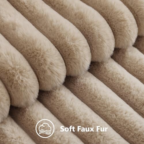 decorUhome Cozy Faux Fur Throw Pillow Covers 18x18 Set of 2 Decorative Soft Plush Striped Modern Farmhouse Boho Couch Pillow Cases with Velvet Back for Sofa Bed Living Room Khaki Brown - Image 3