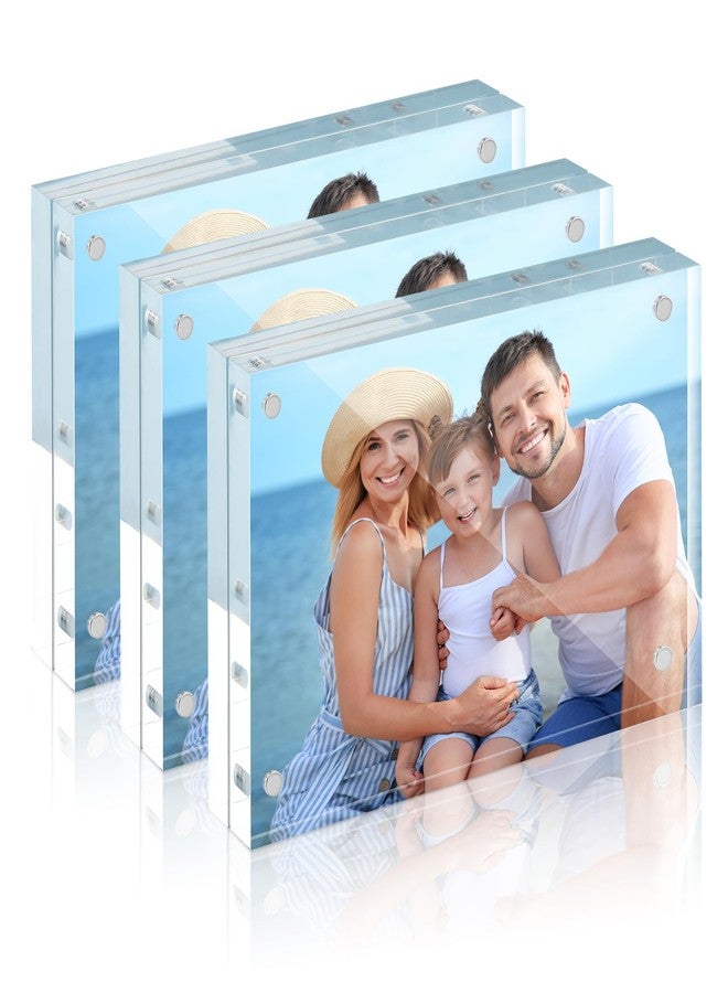 HOUSE DAY Acrylic Picture Frames 4x6, 3 Pack Magnetic 4 x 6 Picture Frame, Double Sided Clear 4x6 Photo Frame with Microfiber Cloth, Frameless FreeStanding 4x6 Frame Gift for Desktop Display - Image 1