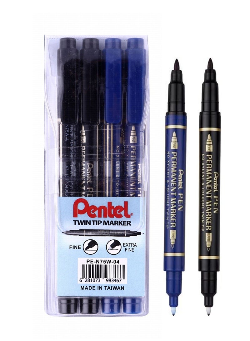 Pentel 4-Piece Twin Tip Permanent Marker Multicolour - Image 1