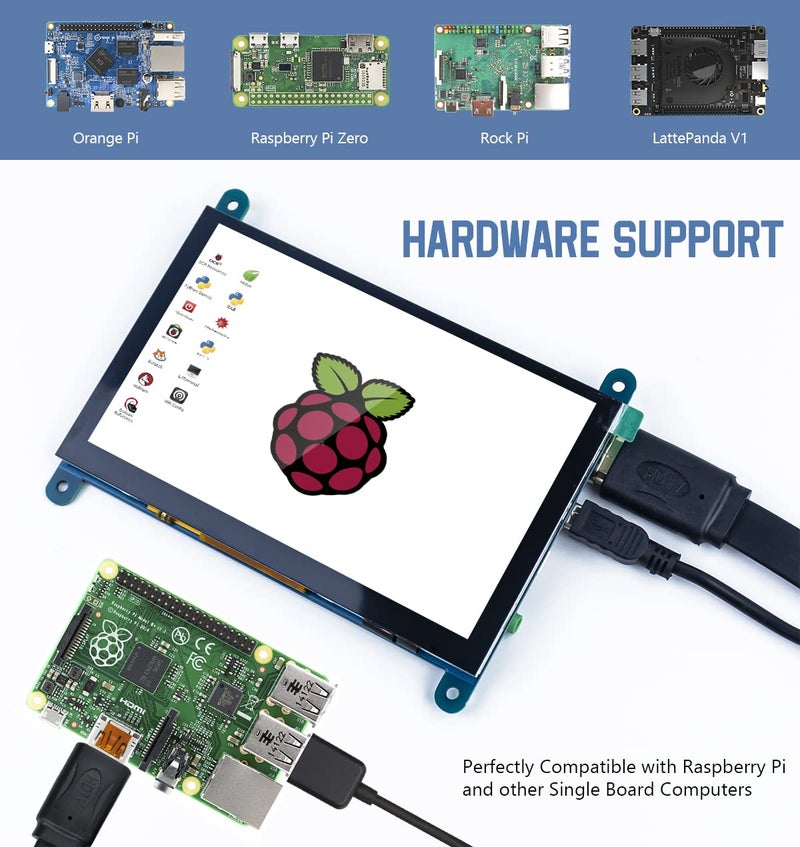 Hosyond شاشة عرض تعمل باللمس IPS LCD بحجم 5 بوصات 800×480، شاشة سعة HDMI لجهاز Raspberry Pi 5/4/3، BB Black، ويندوز 10 8 7 - Image 5
