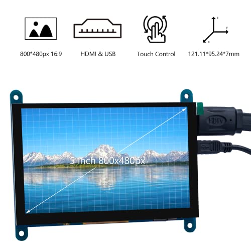 Hosyond شاشة عرض تعمل باللمس IPS LCD بحجم 5 بوصات 800×480، شاشة سعة HDMI لجهاز Raspberry Pi 5/4/3، BB Black، ويندوز 10 8 7 - Image 2