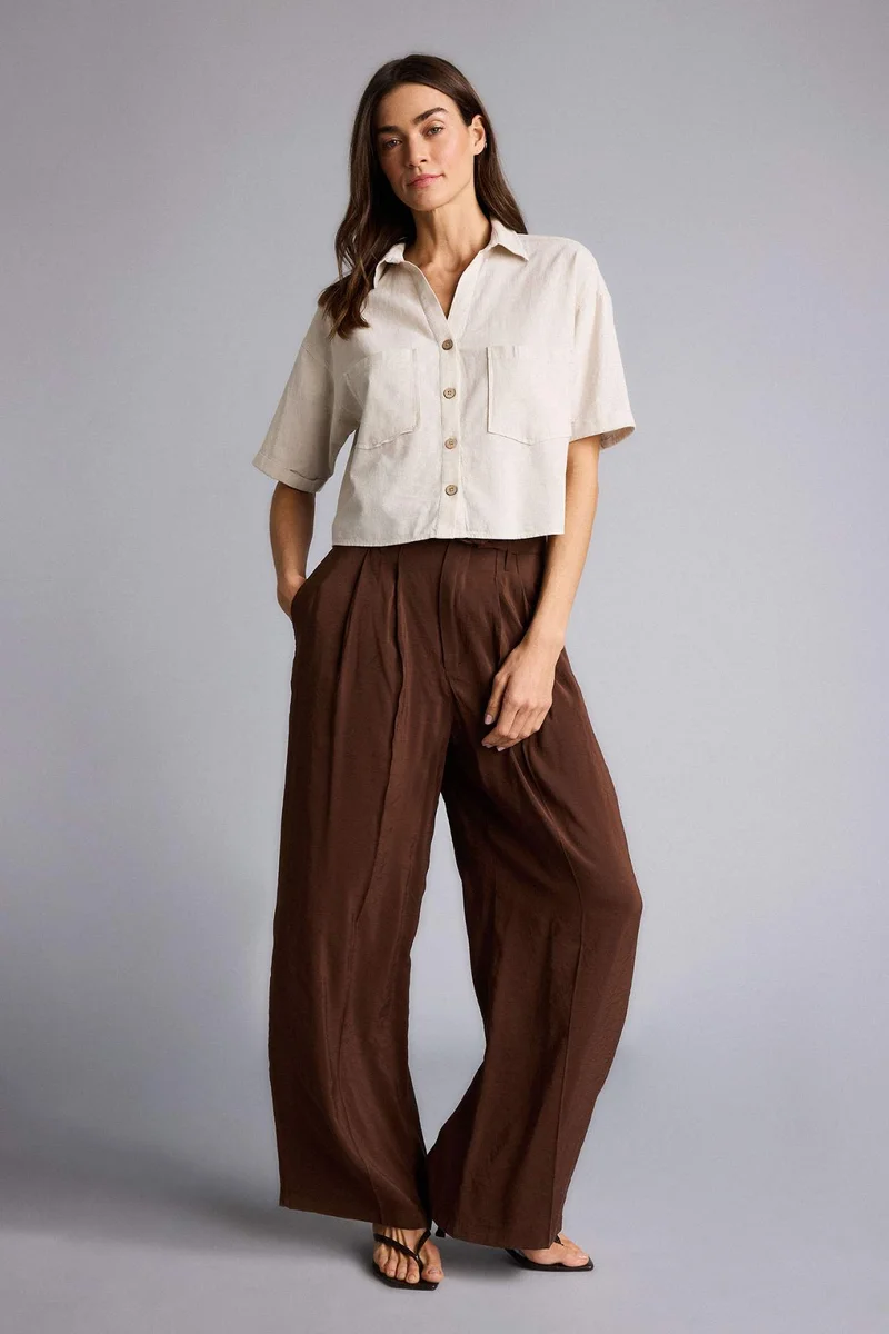 ديفاكتو Boxy Fit Shirt Collar Linen Blended Short Sleeve Shirt