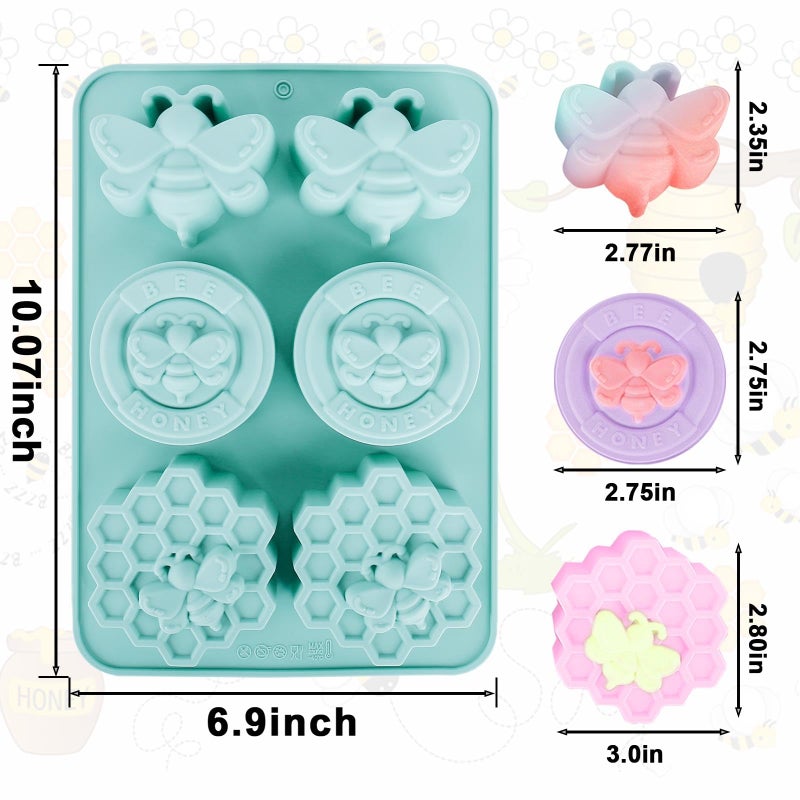 Fuehbur Bee Honeycomb Silicone Soap Molds 2PCS, Honeybee 6 Cavity Design Moulds with Decorative Patterns for Making Homemade, Lotion Bar, Beeswax, Candleã€2 Packã€‘ - Image 3