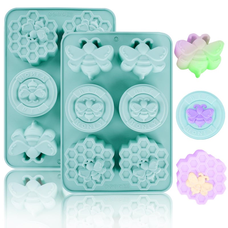 Fuehbur Bee Honeycomb Silicone Soap Molds 2PCS, Honeybee 6 Cavity Design Moulds with Decorative Patterns for Making Homemade, Lotion Bar, Beeswax, Candleã€2 Packã€‘ - Image 1