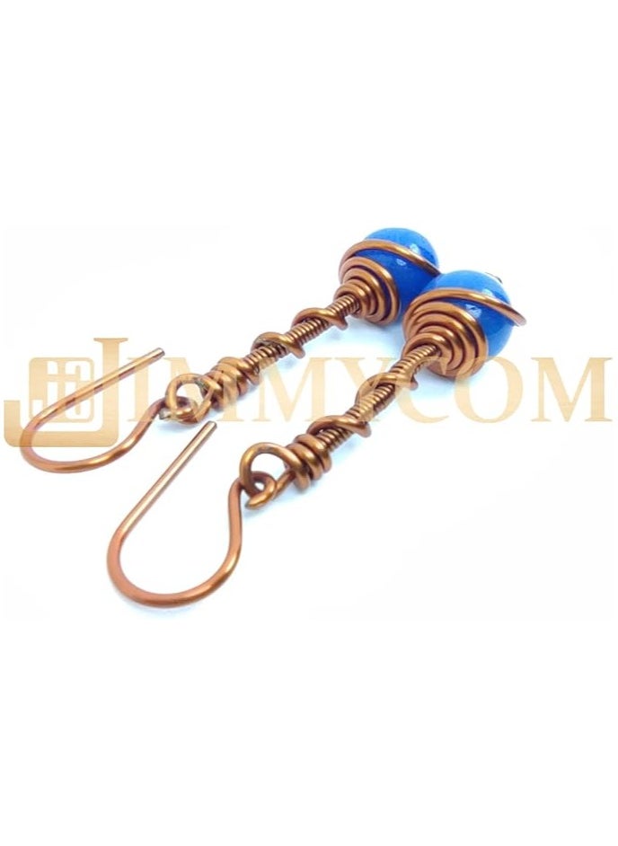 JC jimmycom earrings , Long earrings ,  plated Copper and Stone,  Dangle Earrings, Women's Earrings, Earrings for Women, Earrings, Unique Earrings Set, Accessories,  Plated copper Earrings (Blue Brazilian Agate)    Length: 50 millimeters; Width: 10 mm  - Image 4
