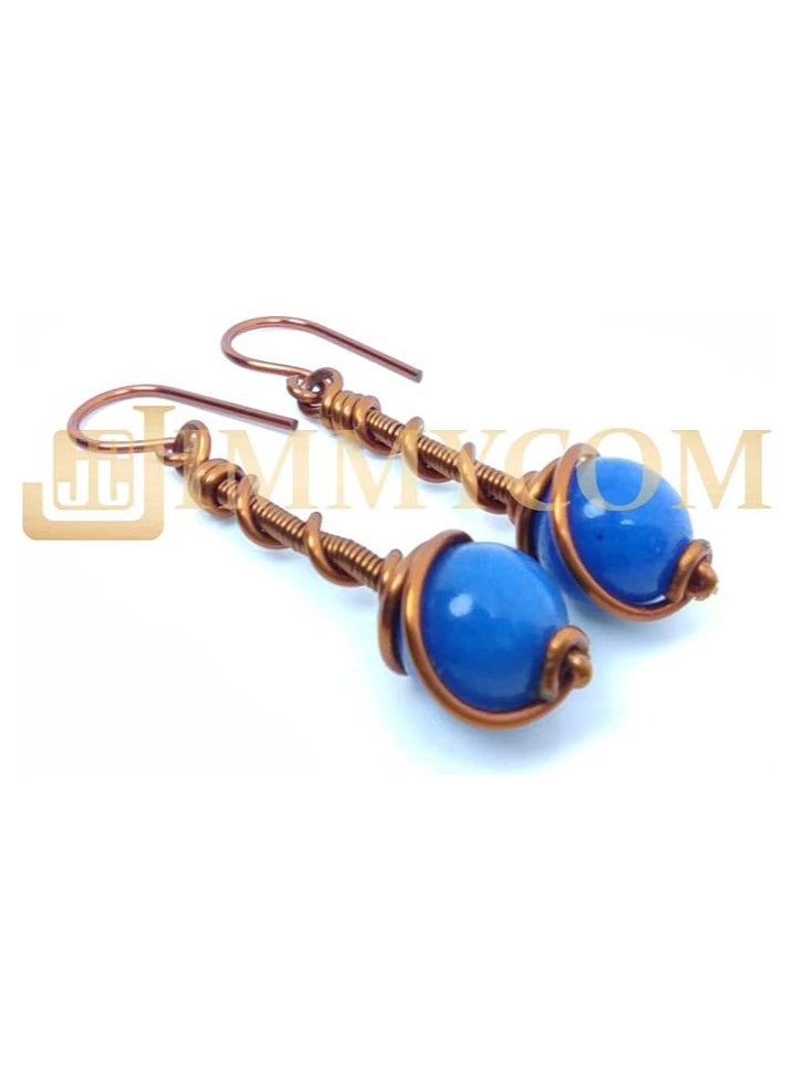 JC jimmycom earrings , Long earrings ,  plated Copper and Stone,  Dangle Earrings, Women's Earrings, Earrings for Women, Earrings, Unique Earrings Set, Accessories,  Plated copper Earrings (Blue Brazilian Agate)    Length: 50 millimeters; Width: 10 mm  - Image 5