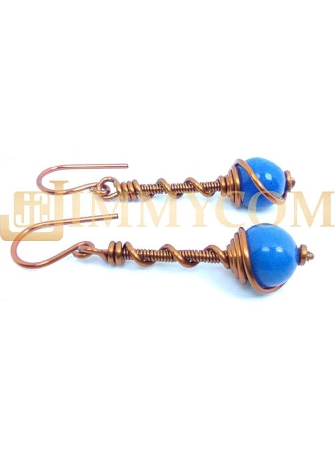 JC jimmycom earrings , Long earrings ,  plated Copper and Stone,  Dangle Earrings, Women's Earrings, Earrings for Women, Earrings, Unique Earrings Set, Accessories,  Plated copper Earrings (Blue Brazilian Agate)    Length: 50 millimeters; Width: 10 mm  - Image 3