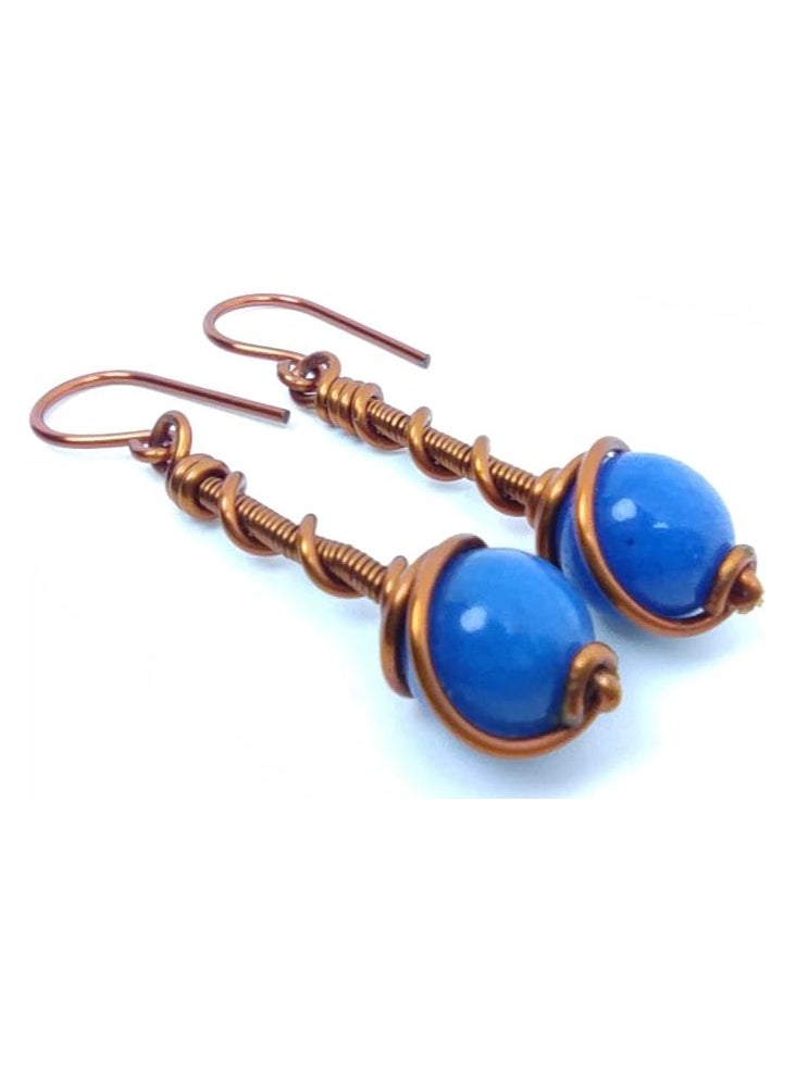JC jimmycom earrings , Long earrings ,  plated Copper and Stone,  Dangle Earrings, Women's Earrings, Earrings for Women, Earrings, Unique Earrings Set, Accessories,  Plated copper Earrings (Blue Brazilian Agate)    Length: 50 millimeters; Width: 10 mm  - Image 1