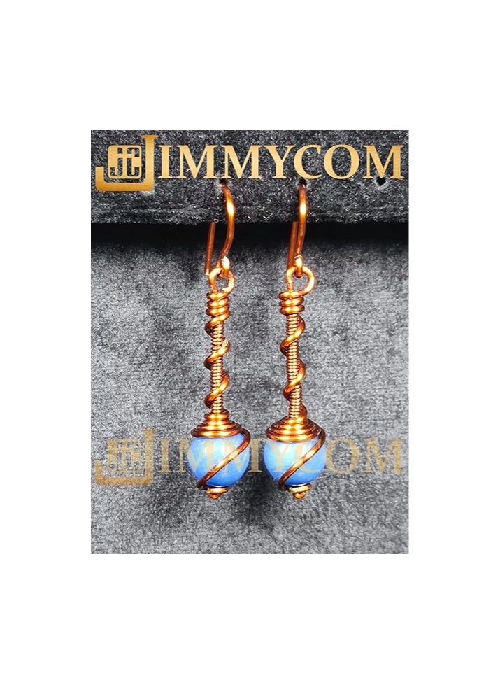 JC jimmycom earrings , Long earrings ,  plated Copper and Stone,  Dangle Earrings, Women's Earrings, Earrings for Women, Earrings, Unique Earrings Set, Accessories,  Plated copper Earrings (Blue Brazilian Agate)    Length: 50 millimeters; Width: 10 mm  - Image 2