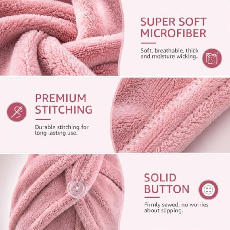 Microfiber Hair Towel Wrap and Silicone Scalp Massager Brush Set - Ultra Absorbent Fast Drying Hair Towel - Anti Frizz Wet Hair Wrap and Soft Silicone Scalp Scrubber for All Hair Types - Pink - Image 5