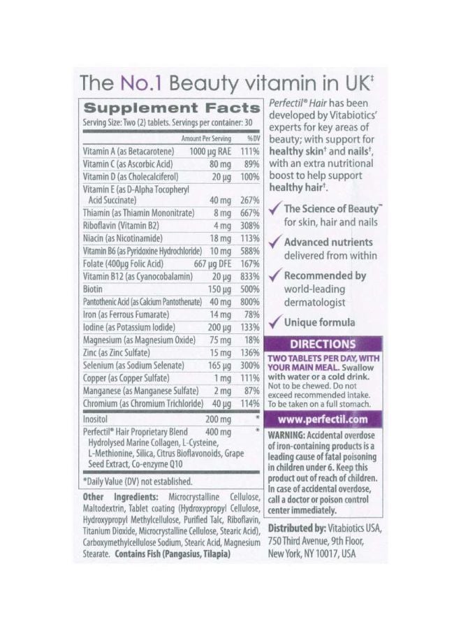 Vitabiotics Perfectil Plus Hair 60 Tablets - Image 2