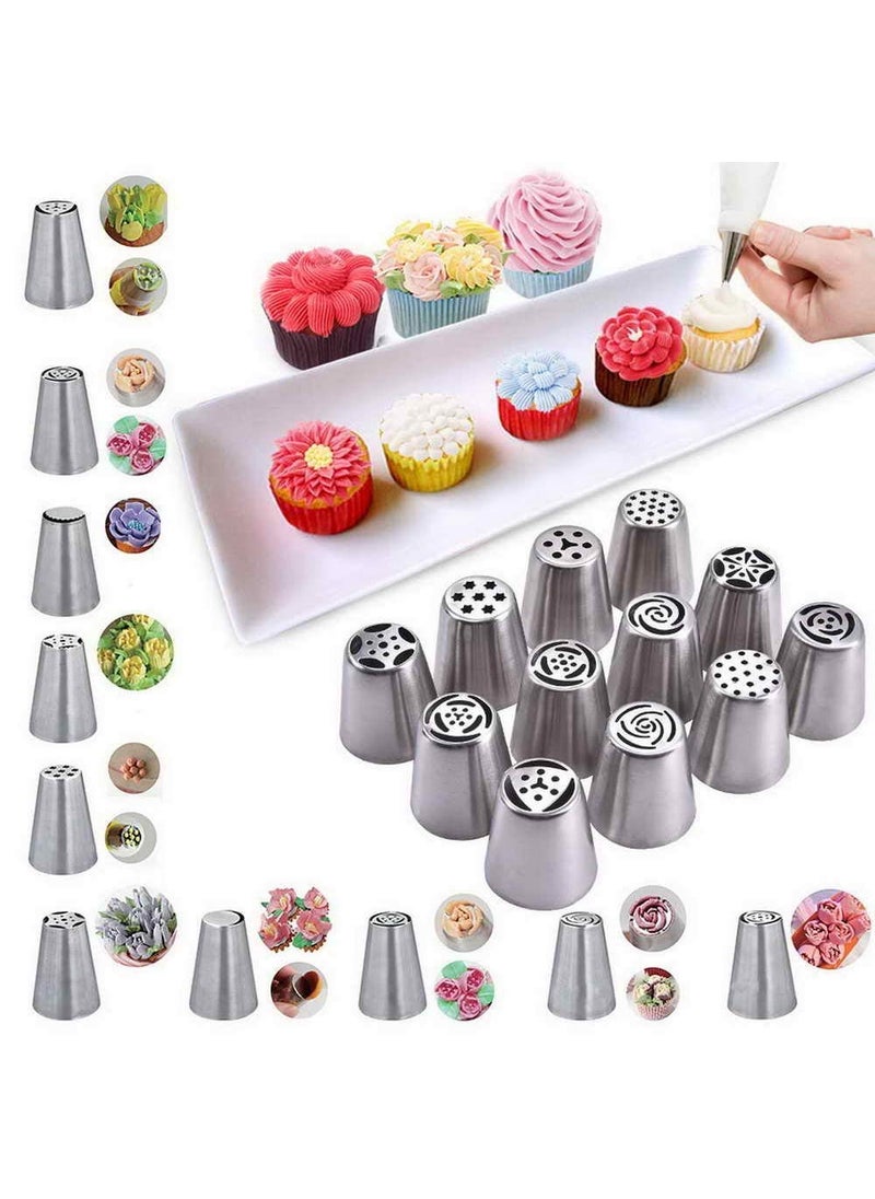 VIBGYOR PRODUCTS VIBGYOR PRODUCTS 12pcs Stainless Steel Russian Pastry Piping Nozzles Cake Decorating Icing Tips  - Image 1