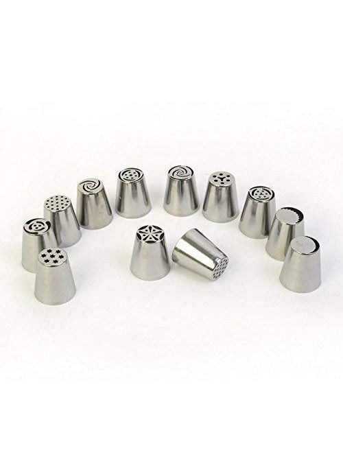 VIBGYOR PRODUCTS VIBGYOR PRODUCTS 12pcs Stainless Steel Russian Pastry Piping Nozzles Cake Decorating Icing Tips  - Image 3