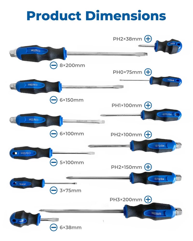 ROTATION Magnetic Screwdriver Set 12 PCS with Nichrome tips, 6 Phillips and 6 Flat Head Screwdrivers, half with Go-Thru Steel Blades, High Torque for Fastening and Loosening (Silver Tip_Gloss Blade) - Image 5