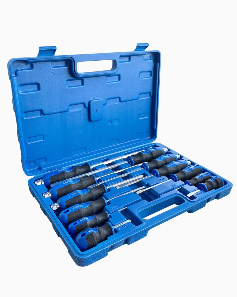 ROTATION Magnetic Screwdriver Set 12 PCS with Nichrome tips, 6 Phillips and 6 Flat Head Screwdrivers, half with Go-Thru Steel Blades, High Torque for Fastening and Loosening (Silver Tip_Gloss Blade) - Image 1