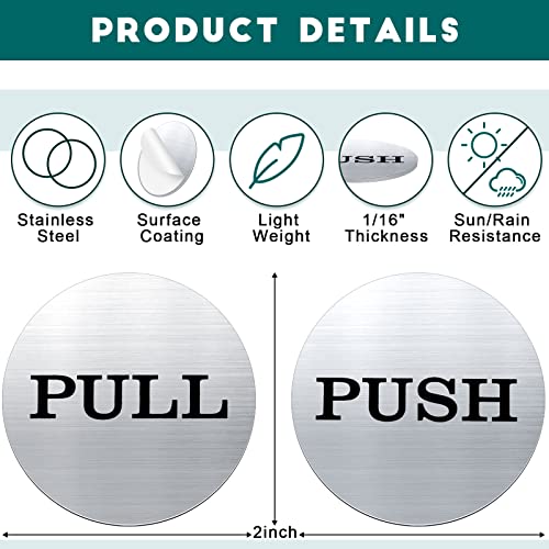 Sieral 20 Pieces 10 Pairs 2 Round Push Pull Door Signs Safety Stickers Bulk 304 Stainless Steel Push Pull Labels for Office Home Store Glass Door Window - Image 3