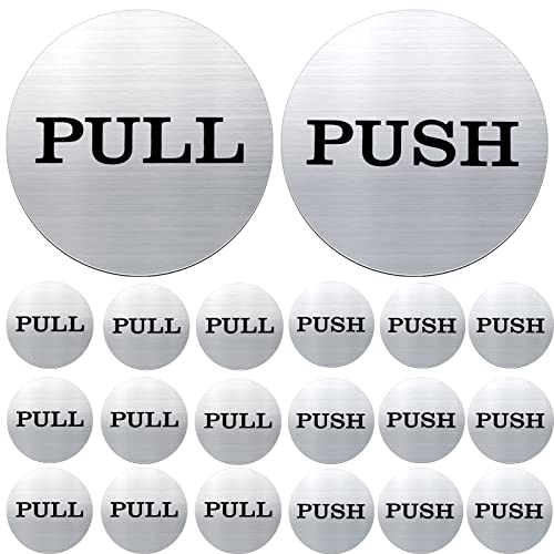 Sieral 20 Pieces 10 Pairs 2 Round Push Pull Door Signs Safety Stickers Bulk 304 Stainless Steel Push Pull Labels for Office Home Store Glass Door Window - Image 1