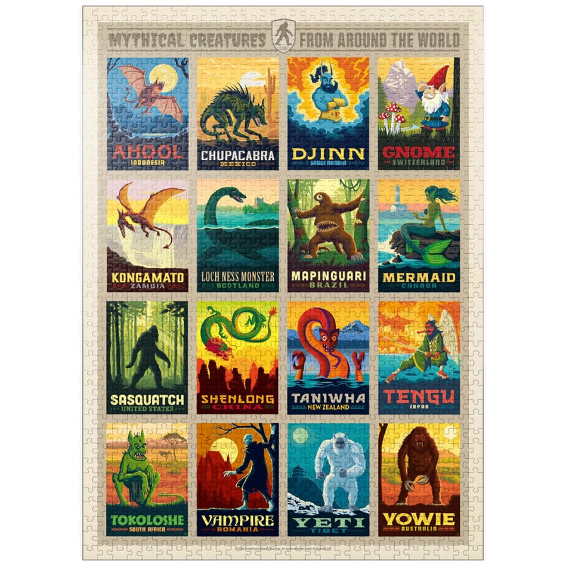 MyPuzzle.com MyPuzzle Mythical Creatures from Around The World Vintage Poster  Premium 1000 Piece Jigsaw Puzzle for Adults - Image 3