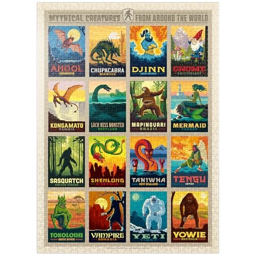 MyPuzzle.com MyPuzzle Mythical Creatures from Around The World Vintage Poster  Premium 1000 Piece Jigsaw Puzzle for Adults - Image 1