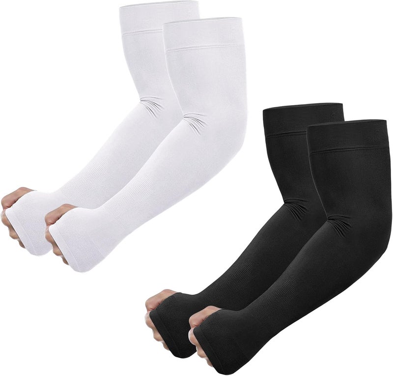 Newbyinn UV Sun Protection Arm Sleeves with Thumb Hole for Men Women Youth, Cooling Sleeve to Cover Tattoo, Mid-Compression - Image 1
