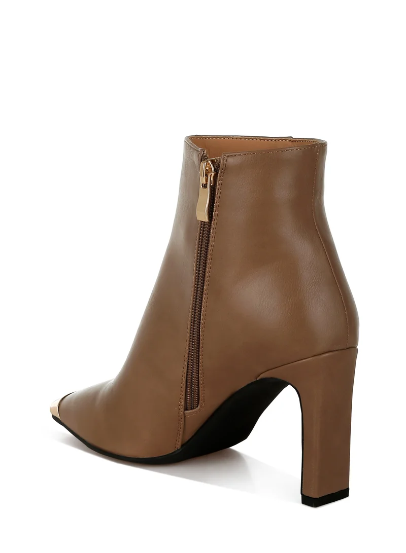 London Rag Metallic Cap Toe Faux Leather Boots in Brown