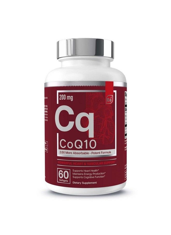Essential Elements - Coq10 Heart Brain And Vascular Support; 200 Mg Comprehensive Patented Formula 2.6 Times Higher Absorption 60 Softgels 2 Month Supply - Image 1