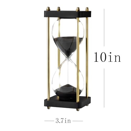 ELAINESTORE Hourglass Timer 60 Minute with Golden Pillars, Black Wooden Base Decorative Sand Timer (Black Sand, Large Size) - Image 3