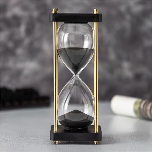 ELAINESTORE Hourglass Timer 60 Minute with Golden Pillars, Black Wooden Base Decorative Sand Timer (Black Sand, Large Size) - Image 2