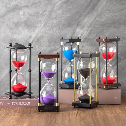 ELAINESTORE Hourglass Timer 60 Minute with Golden Pillars, Black Wooden Base Decorative Sand Timer (Black Sand, Large Size) - Image 4