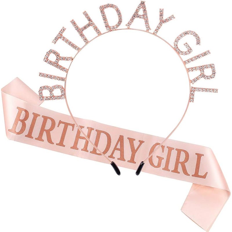 AOPRIE Birthday Crown for Women with Sash Birthday Tiara Girl Headband - Image 1