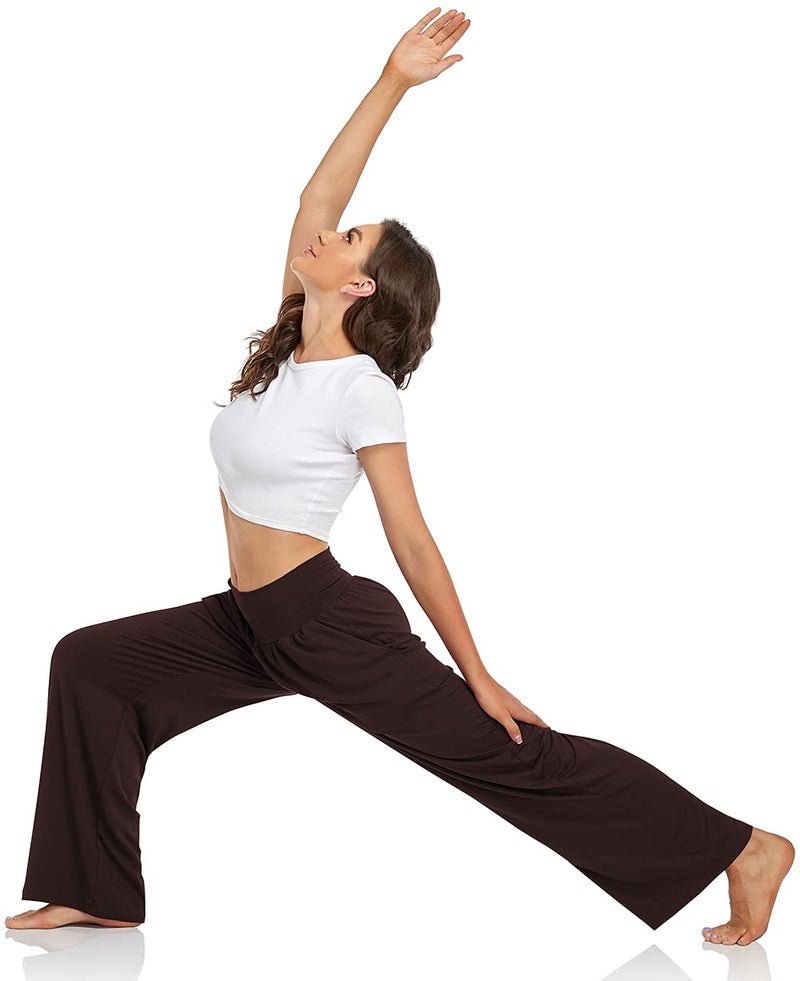 UEU Women's Casual Loose Wide Leg Cozy Pants Yoga Sweatpants Comfy High Waisted Sports Athletic Lounge Pants with Pockets (Dark Coffee, X-Large) - Image 4