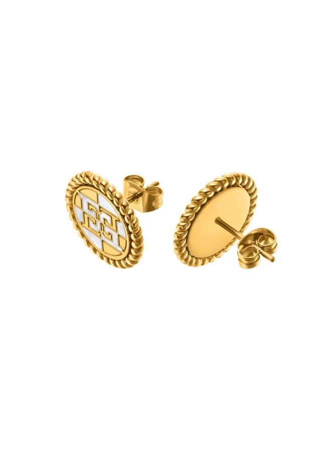 ESCADA Madelene Earrings for Women Mother-of-Pearl Stud, Iconic Logo, Twirl Design, Elegant and Timeless Jewelry