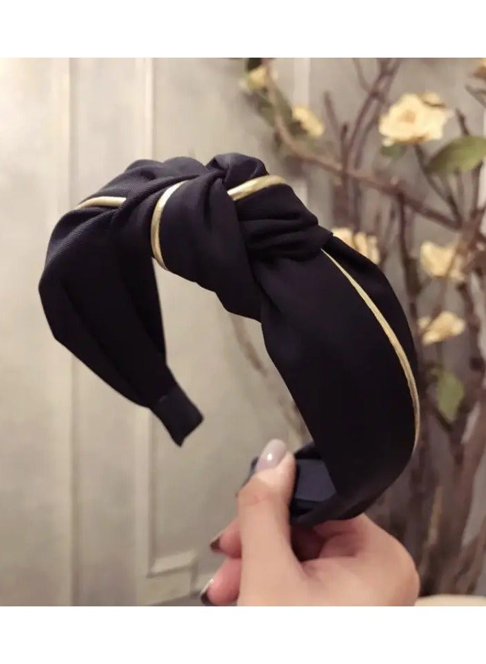 Rozino Elegant Green Bow Wide Headband with Golden Trim - Chic Polyester Knit Hair Accessory for Women & Girls, Ideal for Outdoor Events, Graduations, Thanksgiving, Ramadan, Halloween - Versatile & Comfortable - Image 2