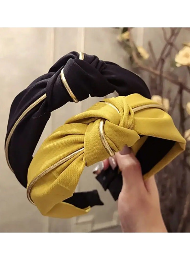 Rozino Elegant Green Bow Wide Headband with Golden Trim - Chic Polyester Knit Hair Accessory for Women & Girls, Ideal for Outdoor Events, Graduations, Thanksgiving, Ramadan, Halloween - Versatile & Comfortable - Image 3