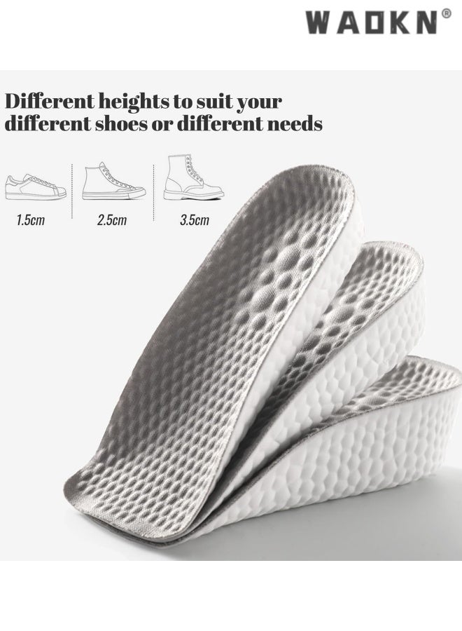 WAOKN 3 Pairs Height Increase Insoles for Men and Women, Foot Arch Contour Shoes Lifts for Men Orthopedic Heel Lift Cushion Gel Leg Discrepancy Balancer , Comfortable and not tiring feet , 1.5cm 2.5cm 3.5cm, Grey . - Image 2