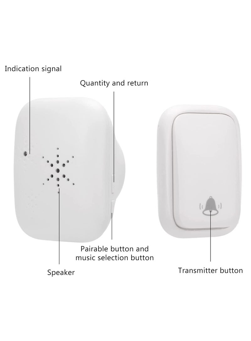 جرس باب لاسلكي يعمل بالطاقة الذاتية، لا يتطلب بطارية، طقم جرس باب لاسلكي، زر ضغط مقاوم للماء، نطاق 500 قدم مع 38 نغمة، 4 مستويات صوت وفلاش LED - قابس المملكة المتحدة أبيض - Image 2