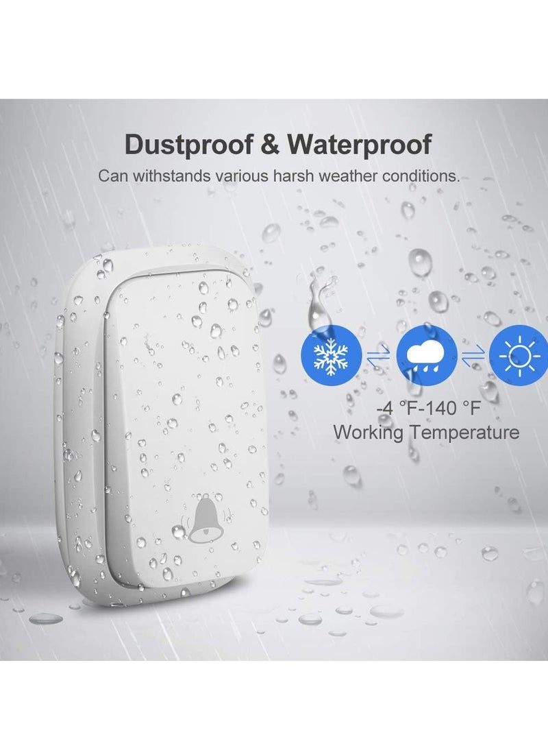 جرس باب لاسلكي يعمل بالطاقة الذاتية، لا يتطلب بطارية، طقم جرس باب لاسلكي، زر ضغط مقاوم للماء، نطاق 500 قدم مع 38 نغمة، 4 مستويات صوت وفلاش LED - قابس المملكة المتحدة أبيض - Image 5