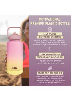 BEOLA Motivational Water Bottle with Time Markers and Straw Lid - 1000ml, Morning Rose  - Image 2