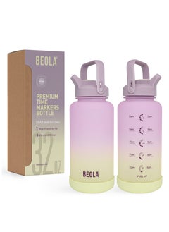 BEOLA Motivational Water Bottle with Time Markers and Straw Lid - 1000ml, Morning Rose  - Image 1