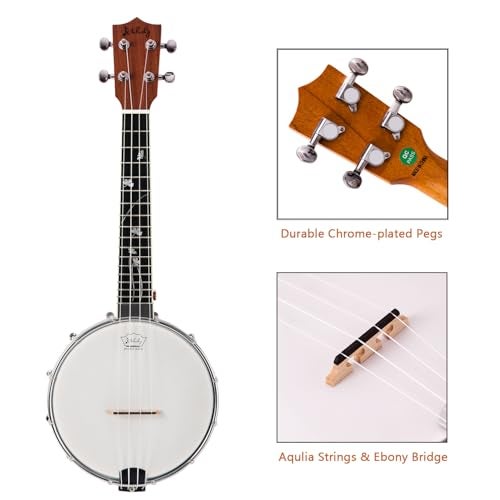 Mulucky 4-String Banjo Ukulele | Banjolele 23" Sapele Wood with Remo Head & Nylon Strings | Dark Brown Travel Kit (Bag, Tuner, Picks) - MBU-806 - Image 2