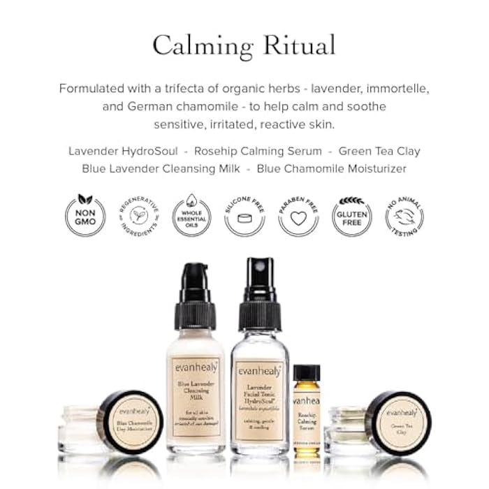 evanhealy Calming Ritual | Blue Skin Care Set | 5 Piece Travel Face Care Kit for Sensitive Skin | Skincare Kit with Facial Mask & Gentle Skin Cleanser | Soothe Reactive Skin - Image 4