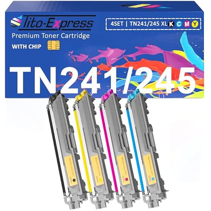 TN241 TN245 XL COMPATIBLE WITH TONER BROTHER TN-241 TN-245 242 246 TN242 TN246 FOR DCP-9022CDW DCP-9020CDW MFC-9332CDW MFC-9142CDN HL-3140CW HL-3142CW HL-3152CDCDWWWWWWWCYAN 4 PACK - Image 1