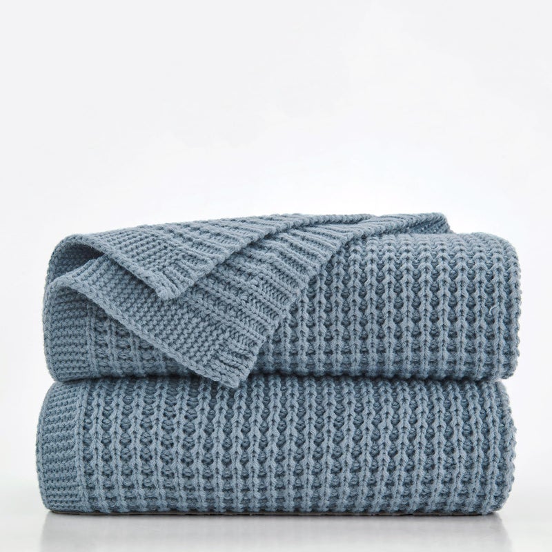 Douceur Blue Throw Blanket for Couch, Soft Chunky Cable Knit Throw Blanket, Classic Fisherman's Rib Stitch Pattern Throw for Living Room, 50"X60" - Image 1